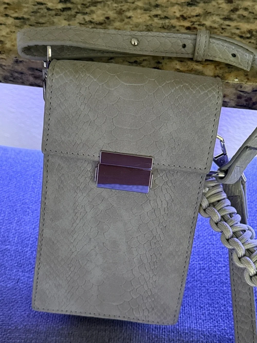 Light Gray Snake-Embossed Crossbody Bag